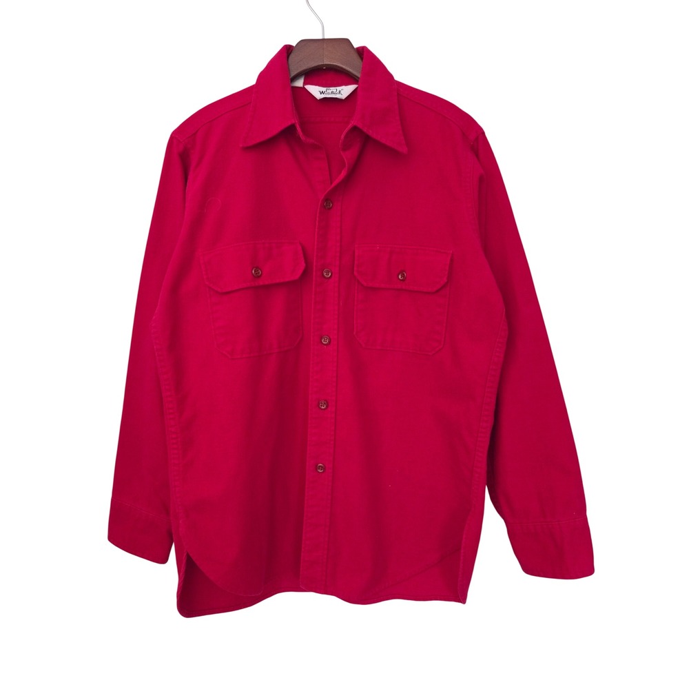 Vtg Woolrich Button Down Chamois Flannel Shirt Mens Medium Red Made in USA 1571